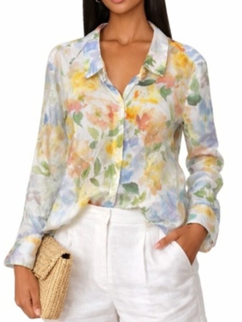 Bailey/44 Watercolor Floral Button Down Shirt Blouse M